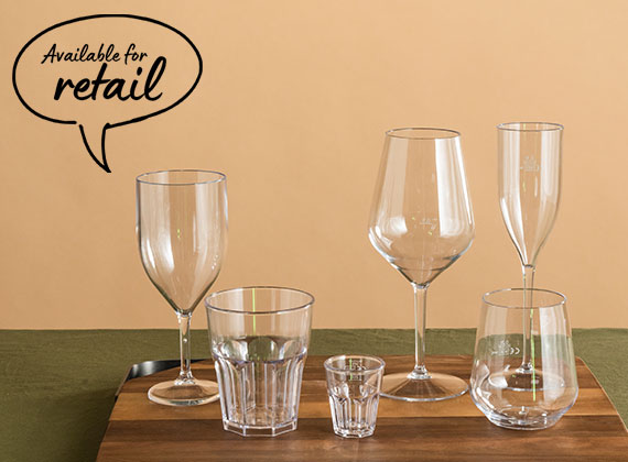 Reusable plastic glasses duni assortment - wine, water, champagne, shot